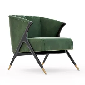 Lacquer Wooden Velvet Lounge Armchair